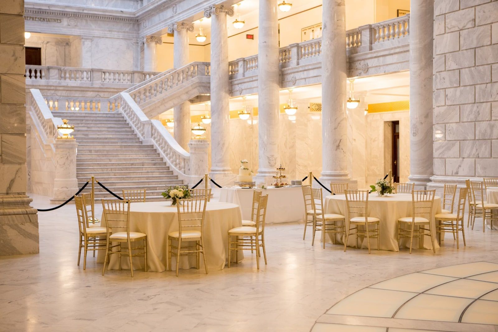 Original wedding venue, grand staircase before styling